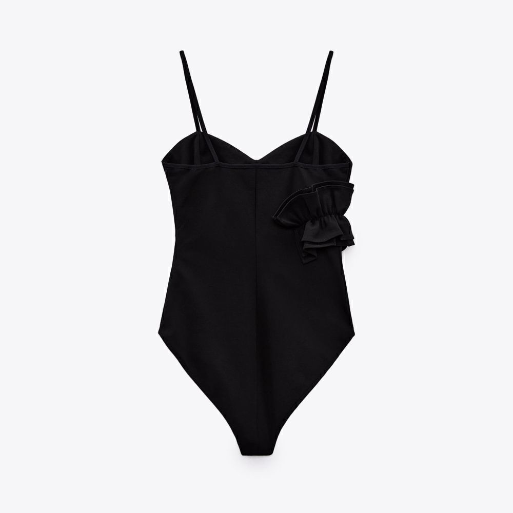 NWT ZARA Ruffle Bodysuit BLACK SIZE SMALL FLOWER - Picture 3 of 6